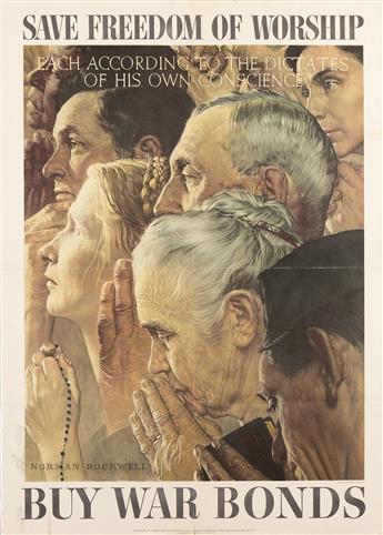 NORMAN ROCKWELL (1894-1978).  [THE FOUR FREEDOMS / SATURDAY EVENING POST]. Group of 6 posters. 1940s-1950s. Each 28x20 inches, 71x50¾ c